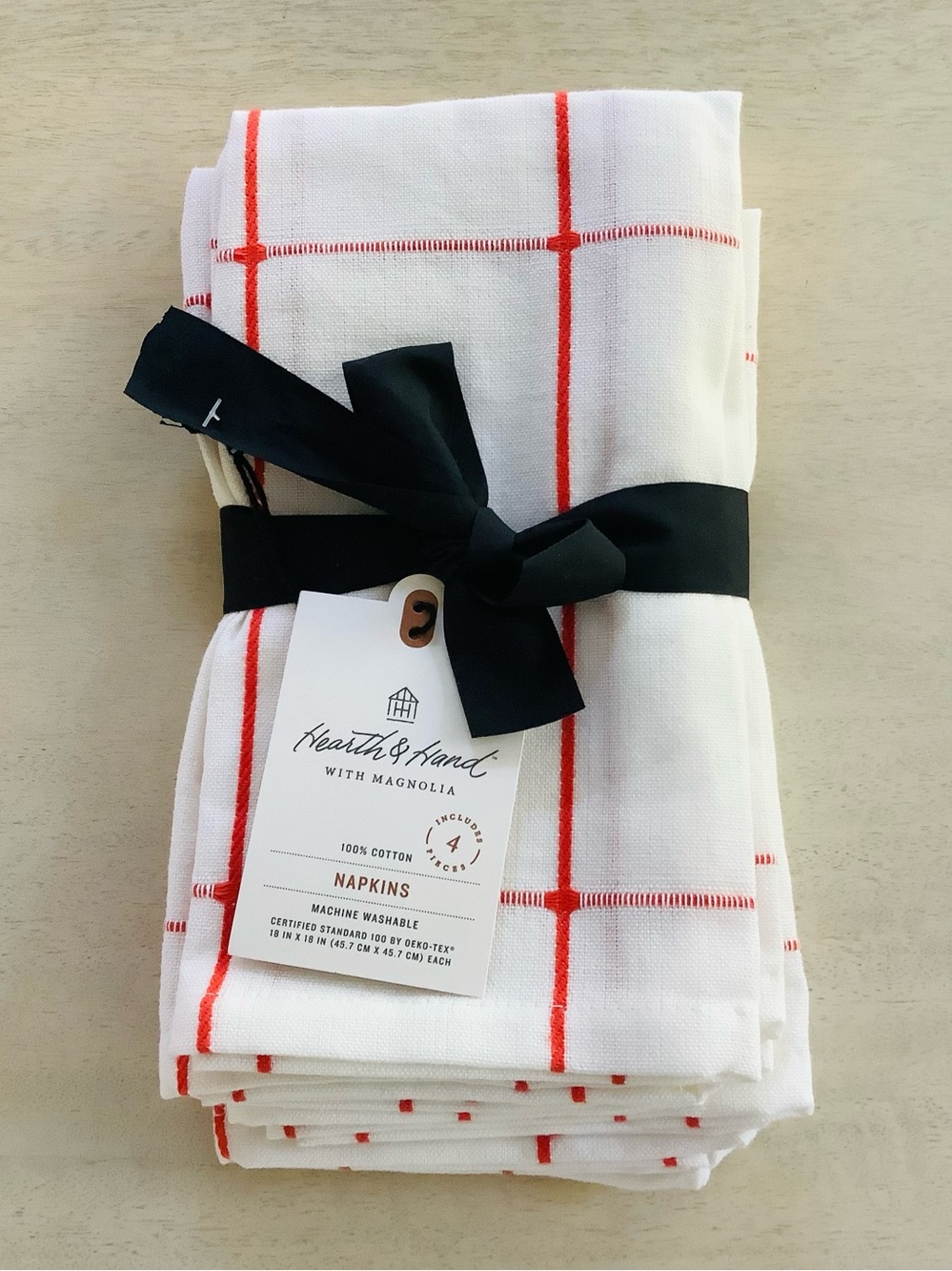 4pc Hearth & Hand Magnolia Poppy Gingham Napkin Set